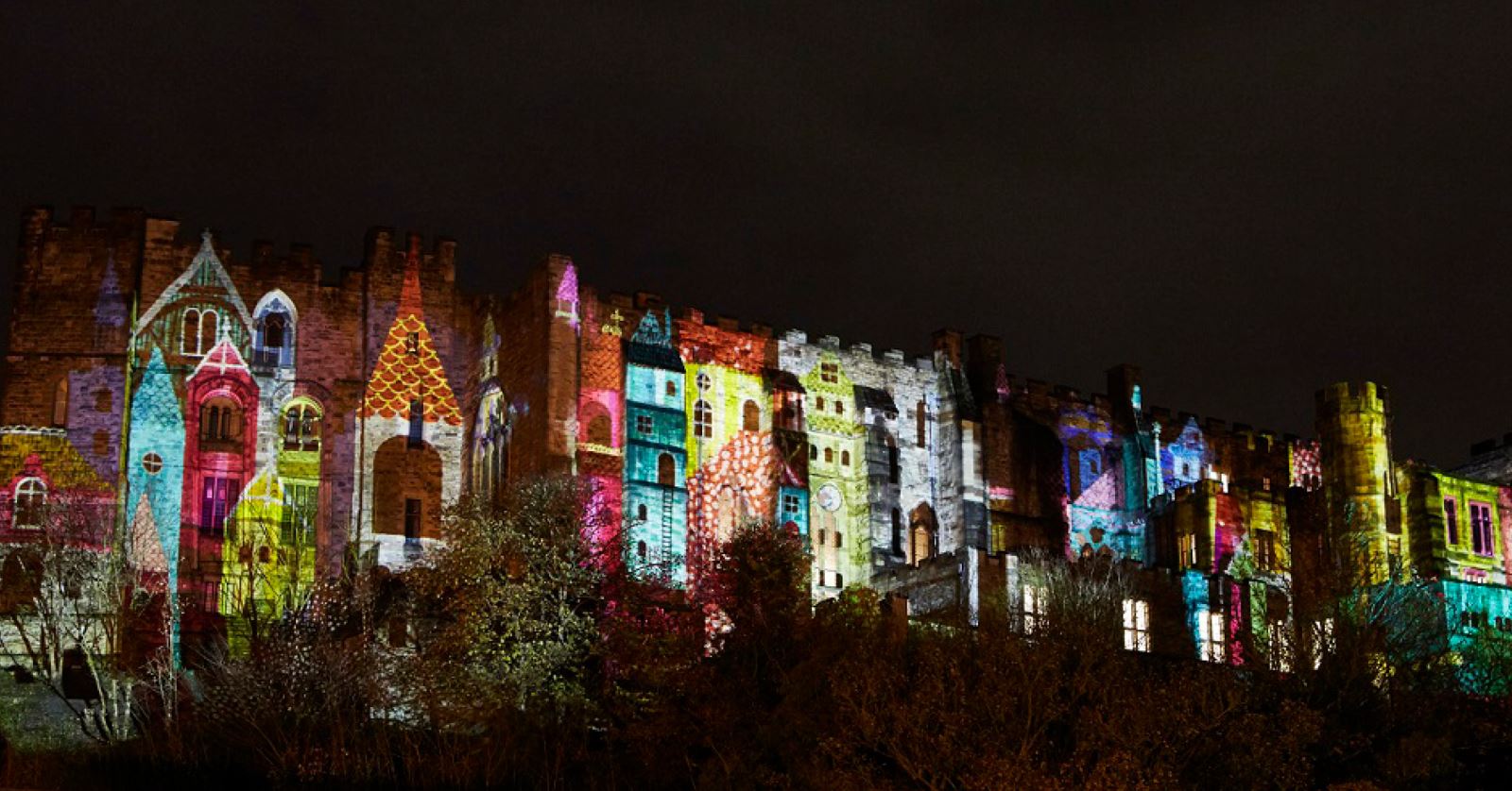 Durham Castle illuminated with artwork during Lumiere Festival